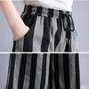 Spring Autumn Ladies Cotton Linen Trousers Retro Casual Pocket Stripe Wide Leg Pants for Women