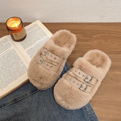 Домашние тапочки на платформе, плоские туфли, женские на танкетке, женские закрытые носки, шлепанцы с мехом, зимняя обувь, шлепанцы, мюли на каблуке