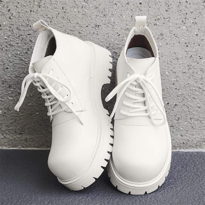 Ботинки мартин мужские средней высоты, с большой головой, кожаные, на платформе, белые короткие ботинки, британские модные мужские рабочие ботинки 18922-J