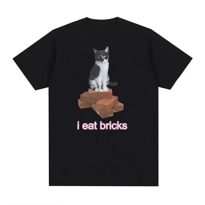 Save The EnvironUnisext Eat Plastic Cute Cat Graphic T Shirt Funny Unisex Women ONeck Clothing TshirtsCotton Oversized Tshirt