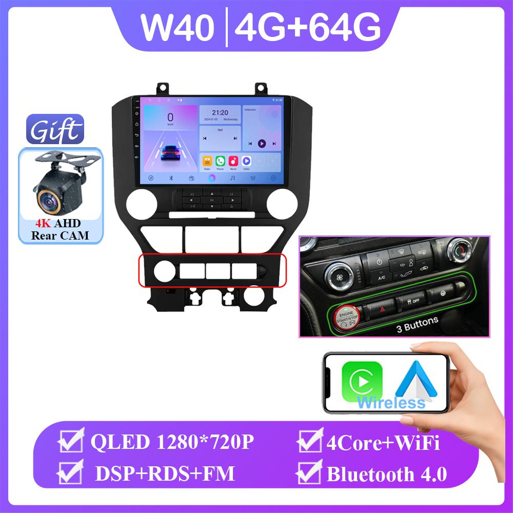 Android 14 Carplay Car Radio для Ford Mustang S550 2014 2015 – 2021 Навигация GPS Мультимедийный проигрыватель стерео WiF+4G 360 Камера BT