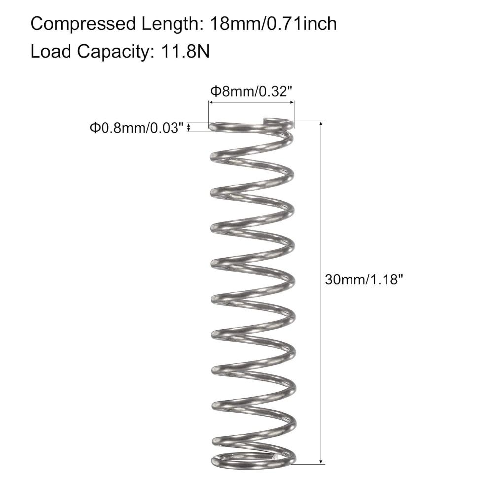 10Pcs 8mm OD Spring Steel Coil Stainless Steel Extended Compressed Springs Home Projects