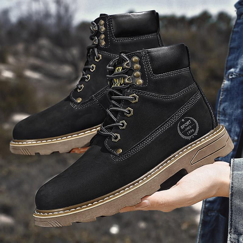 Модные уличные кожаные мужские ботинки без застежек на платформе, роскошные брендовые мужские зимние плюшевые ботинки для снега, модные универсальные мужские ботинки для мотокросса