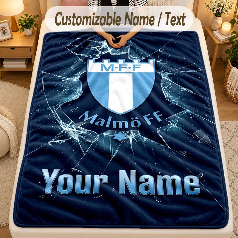 Flannel BlanketMalmö FF Custom Name Text Personalized Soft Warm Throw Blanket Home Decor Gift
