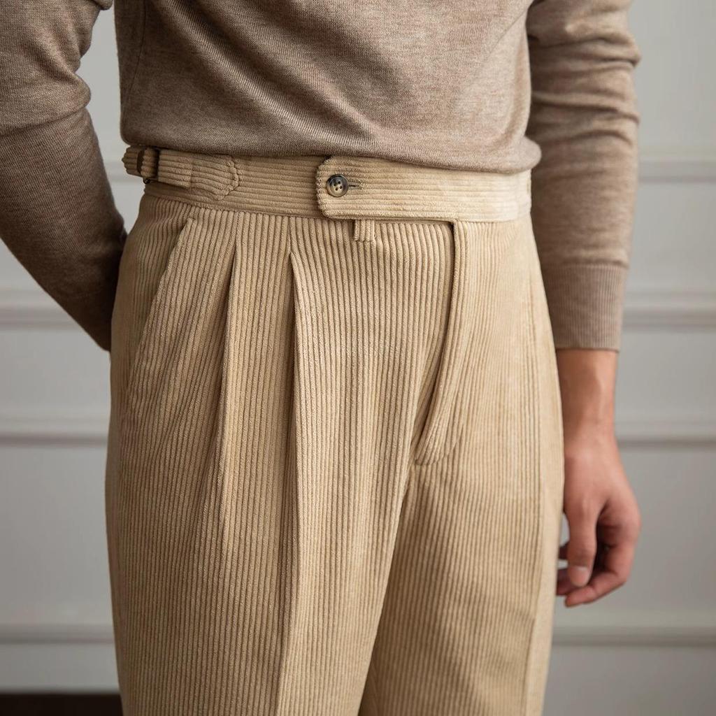 Retro Corduroy High-Waisted Suit Pants: Versatile Japanese Drape for Autumn and Spring