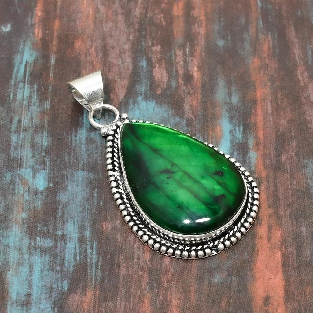 Green Labradorite, Gemstone Solid 925 Sterling Silver Handmade Wonderful Jewelry Pendant