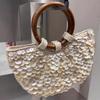 Ручная работа Сумка-клатч из ракушек Стразы Жемчуг Вечерние сумки для женщин Деревянная ручка Сумки-тоут Полумесяц Женская сумка для свадебной вечеринки