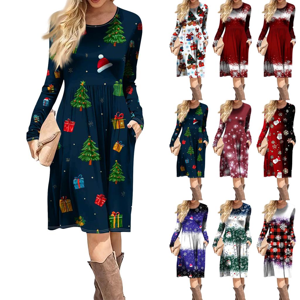 Женское повседневное платье с градиентным принтом, весеннее, с карманом, с круглым вырезом, с длинным рукавом