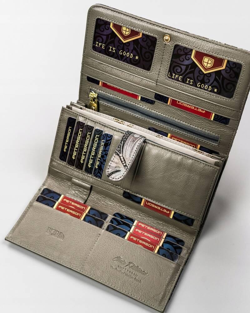 Large women's wallet made of genuine leather with a snap closure - Peterson