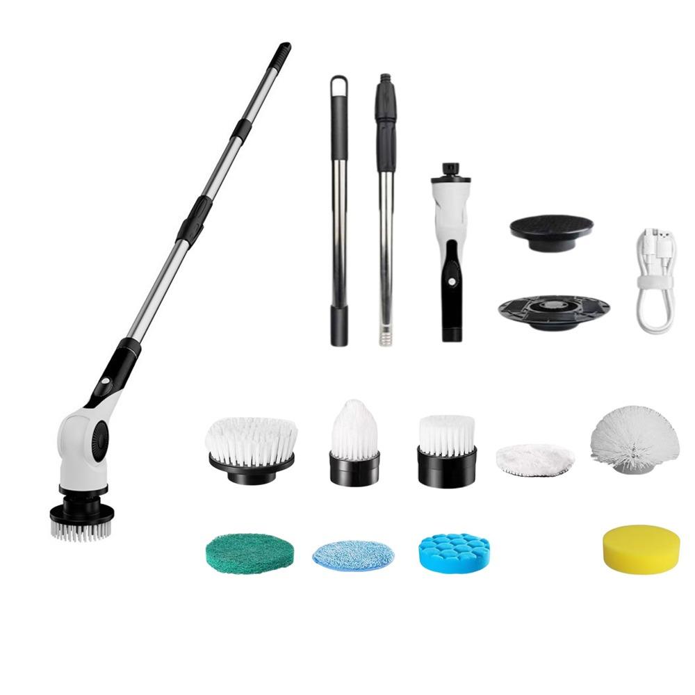 Handheld Telescopic Wireless Cleaning Brush Replaceable Head Window Cleaner Bathroom