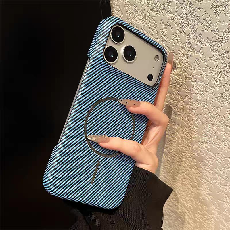Чехол из ПК с узором из углеродного волокна и кевлара для iPhone 17 Air 16 15 14 Plus 13 Pro Max 13Mini, безрамная магнитная крышка для телефона