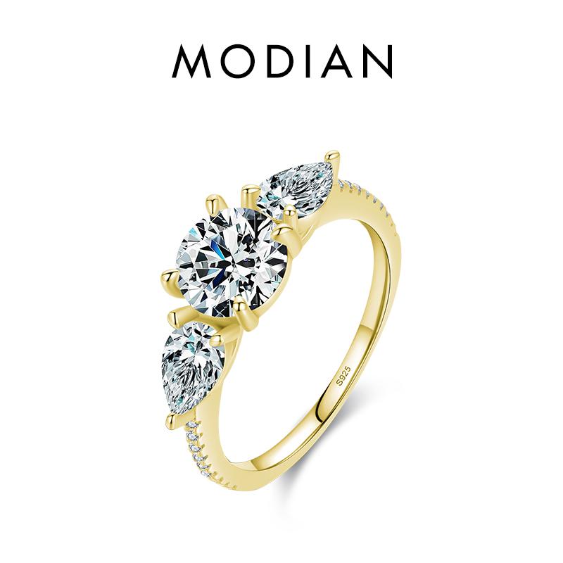 MODIAN 925 Sterling Silver High Quality Luxury Sparkling Zirconia Finger Ring For Women Classic Wedding Engagement Jewelry