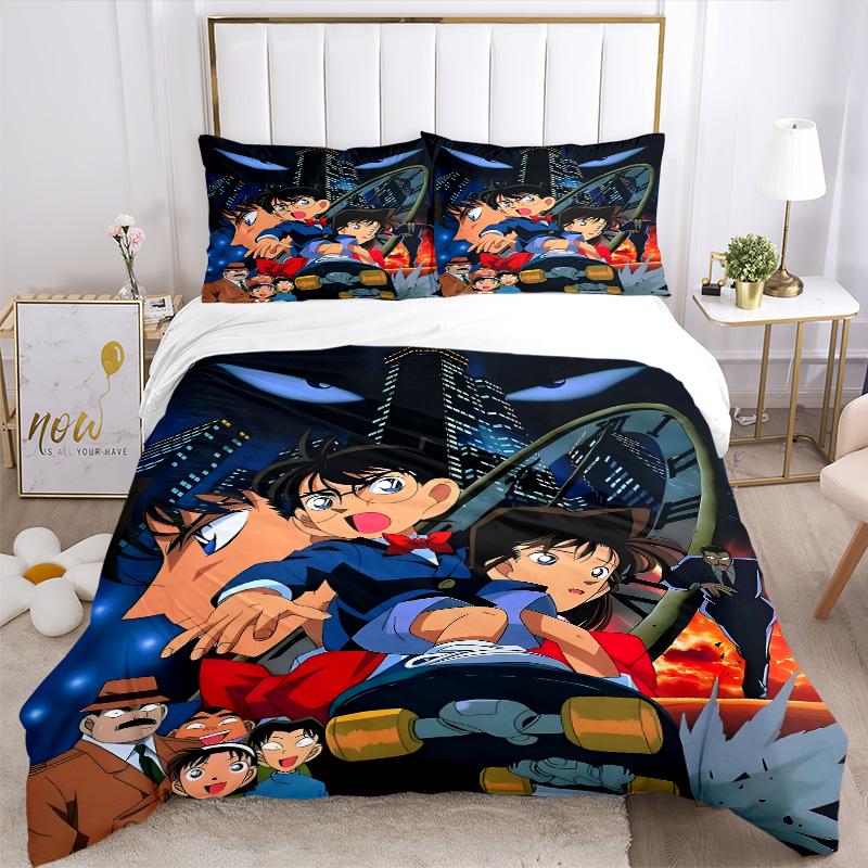 Detective Conan Mystery Print 3Pcs Bedding Setduvet Cover With 2 Bedropillowcase Home Birthday Gift