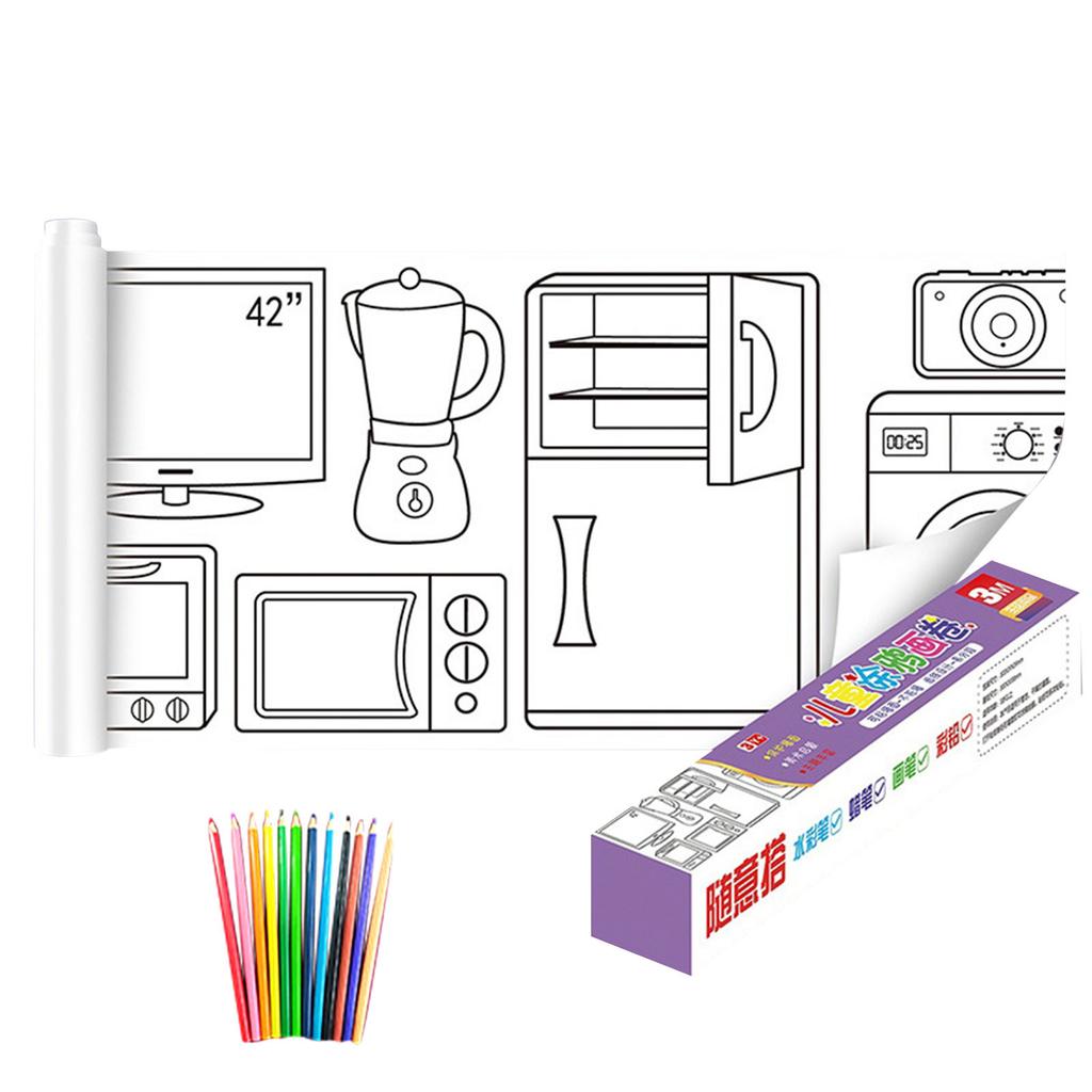 Рулон цветной бумаги для детей 118x11,8 дюймов, детский рулон для рисования, липкий рулон бумаги для рисования, набор наклеек для раскраски стен