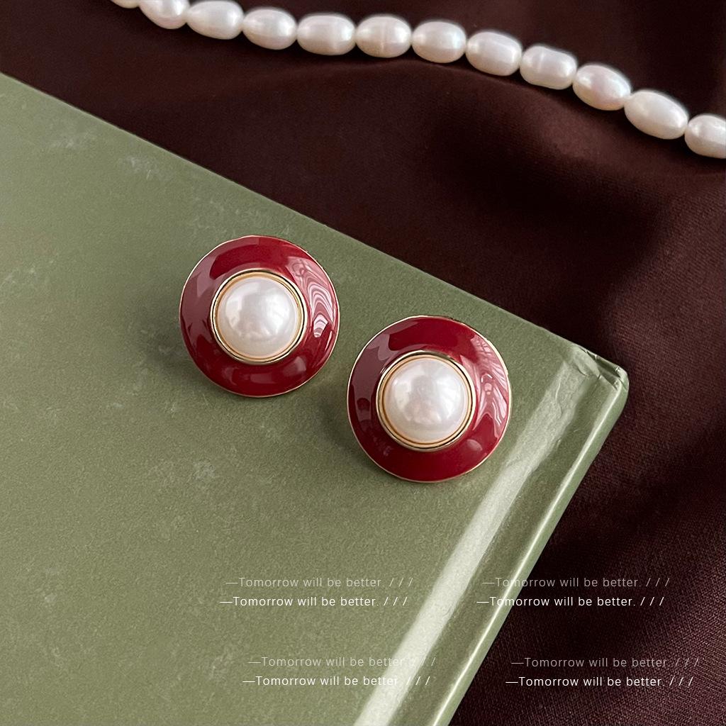 French Red Oil Drop Earrings - Retro, High-End, Light Luxury, Medieval Style for Women