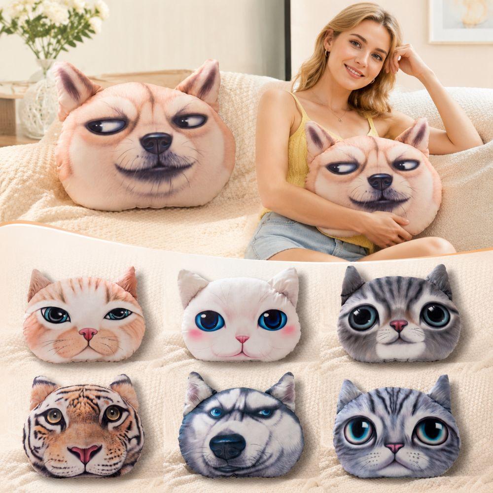 3D 40CM Cat Dog Head Pillow Cushion Realistic Car Seat Cushion Multipurpose