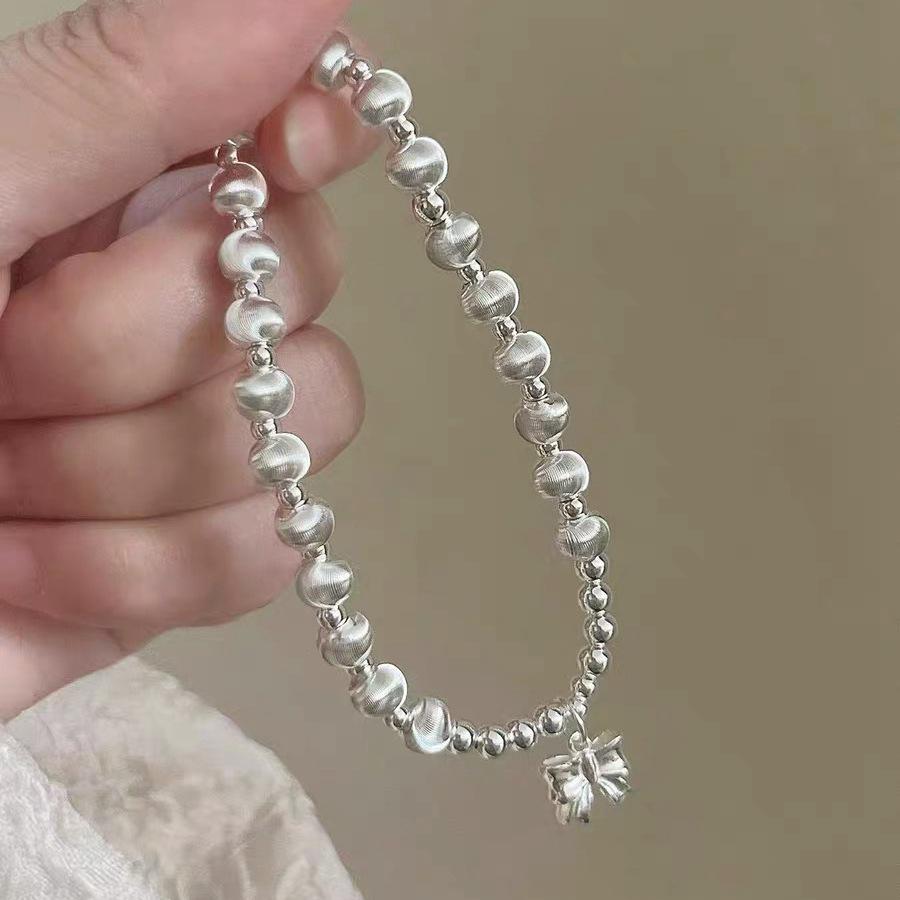 Браслет из стерлингового серебра 925 пробы с бантом и бусиной «кошачий глаз» для женщин - ручной работы и эластичный