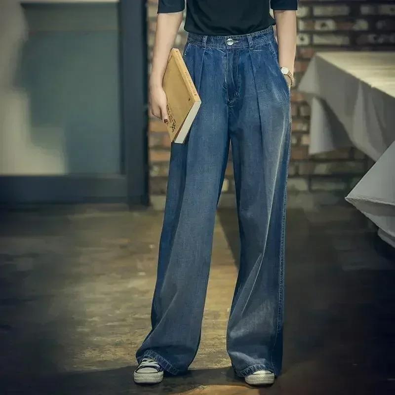 Винтажные джинсы с высокой талией, женские уличные джинсы, корейские женские джинсы, простые женские брюки для отдыха, прямые джинсы Y2k, мода