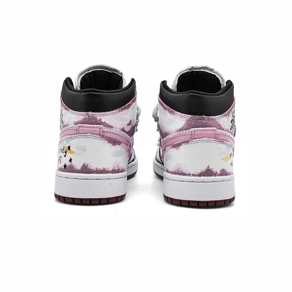 Jordan Air Jordan 1 Sweet Heart Coverage Mid top Винтажные Баскетбольные Кроссовки Унисекс Черно-Розовые HF3216-102(Команда1068-)
