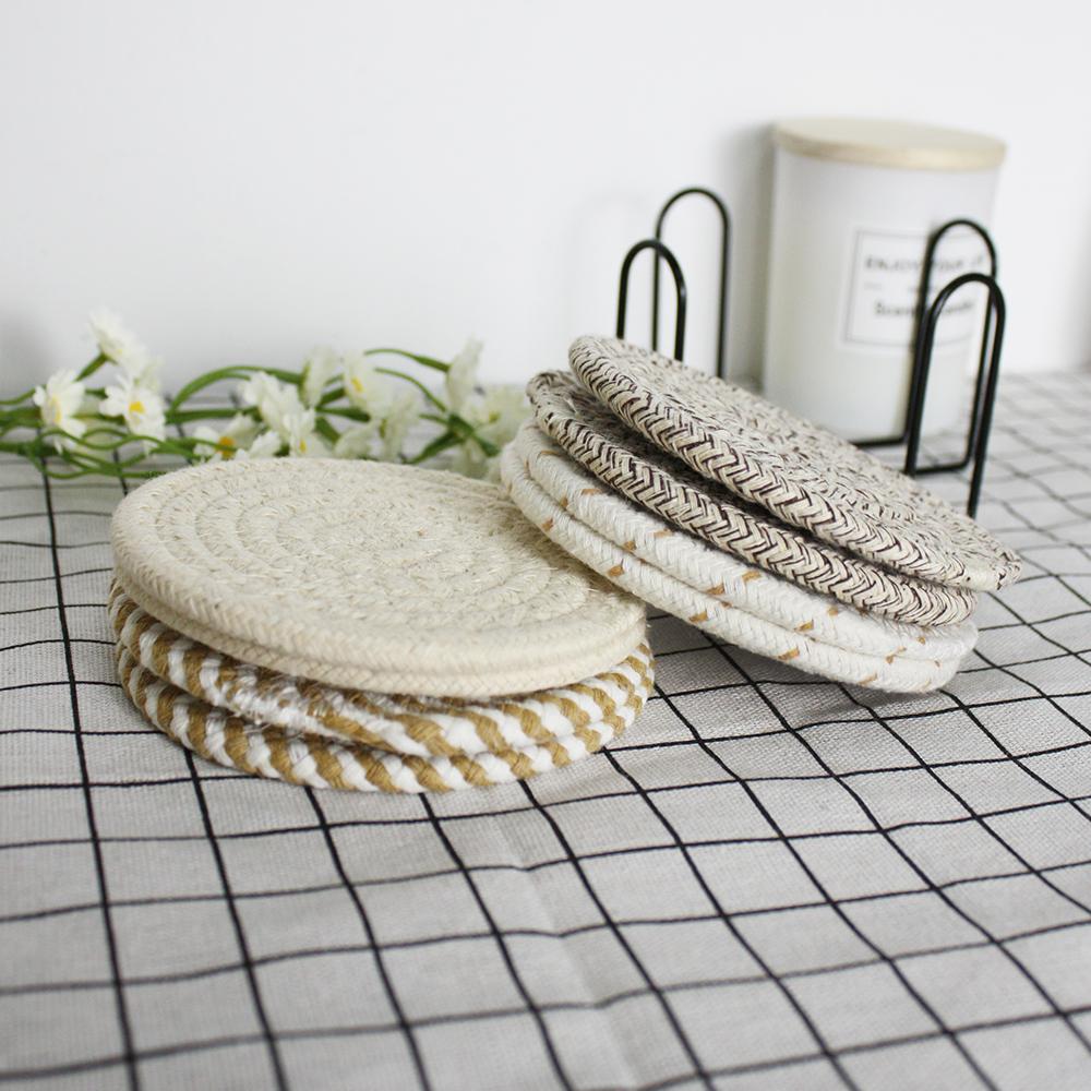 8pcs Coasters Made of Cotton Absorbent Coaster Wrought Include Iron Coaster Storage Rack for Home Desktop Kitchen