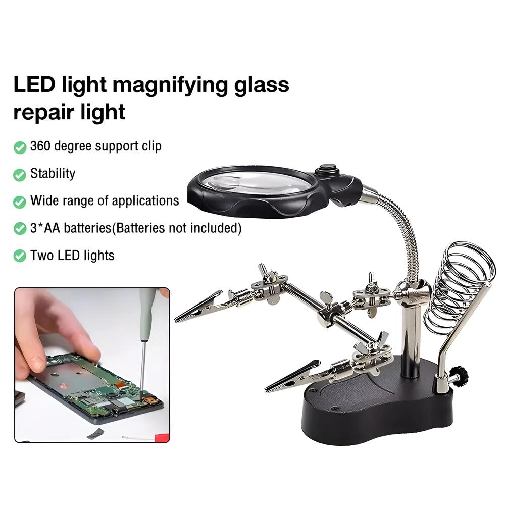 Настольная лупа Сварочное увеличительное стекло Держатель светодиода Пайка Ремонтный инструмент Лупа Третья рука для паяльника Инспекционное зеркало