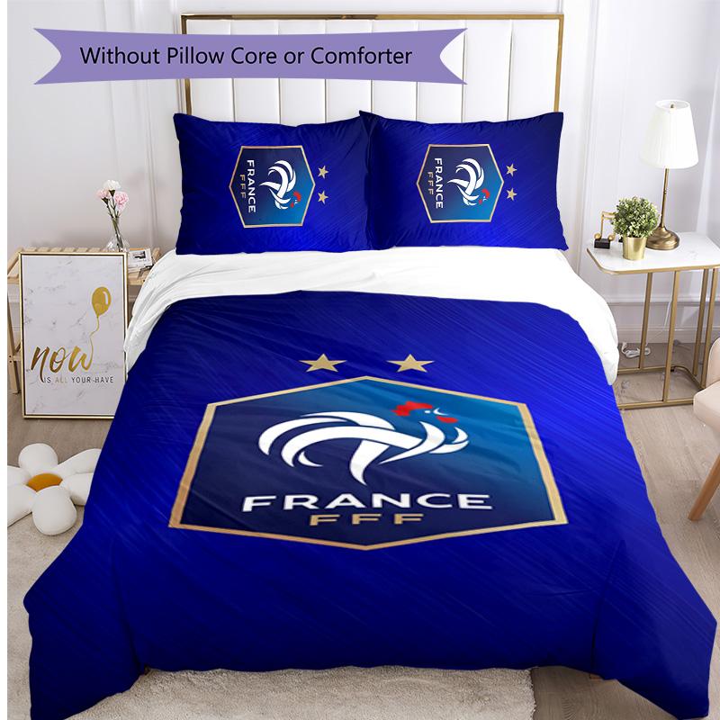 France national football team Pattern Printed 3PCS Bedding Set Soft Skin-Friendly Washable Duvet Cover & Pillowcases Set All Season Bedroom
