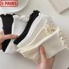 5 пар/лот женские носки, хлопковые короткие носки до щиколотки с рюшами, дышащие, черно-белые, комплект на весну и осень