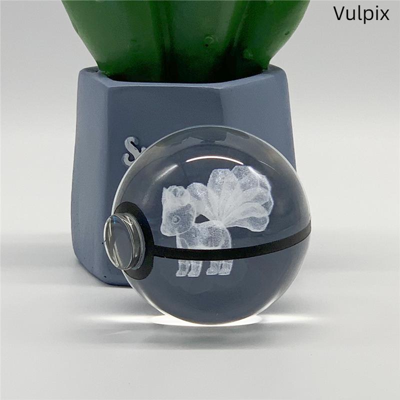 5cm 3D Crystal Ball Pikachu Eevee Mewtwo Carving Model LED Color Light Base Children's Gift Fans Toy Birthday Gift