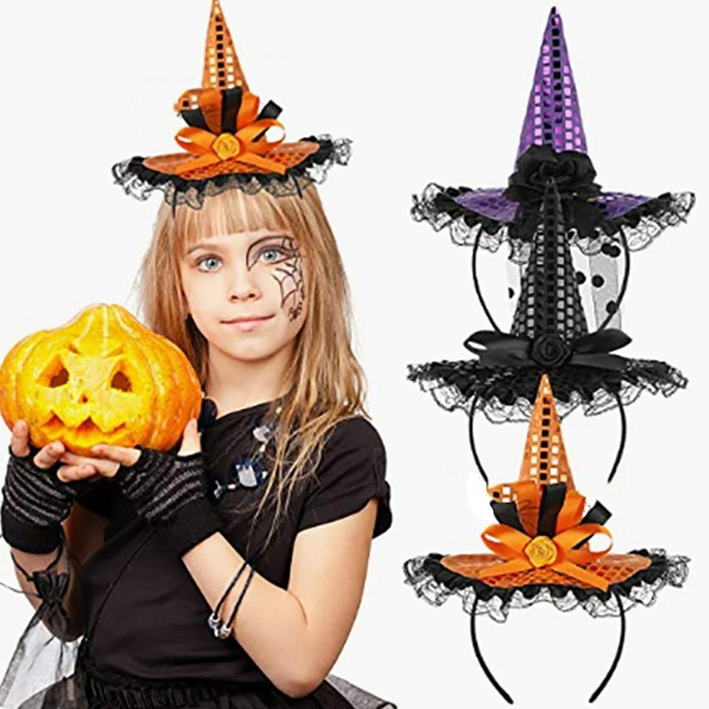 Lace Halloween Party Hair Band Headband Halloween Witch Hat Hair Hoop Cute   Lady