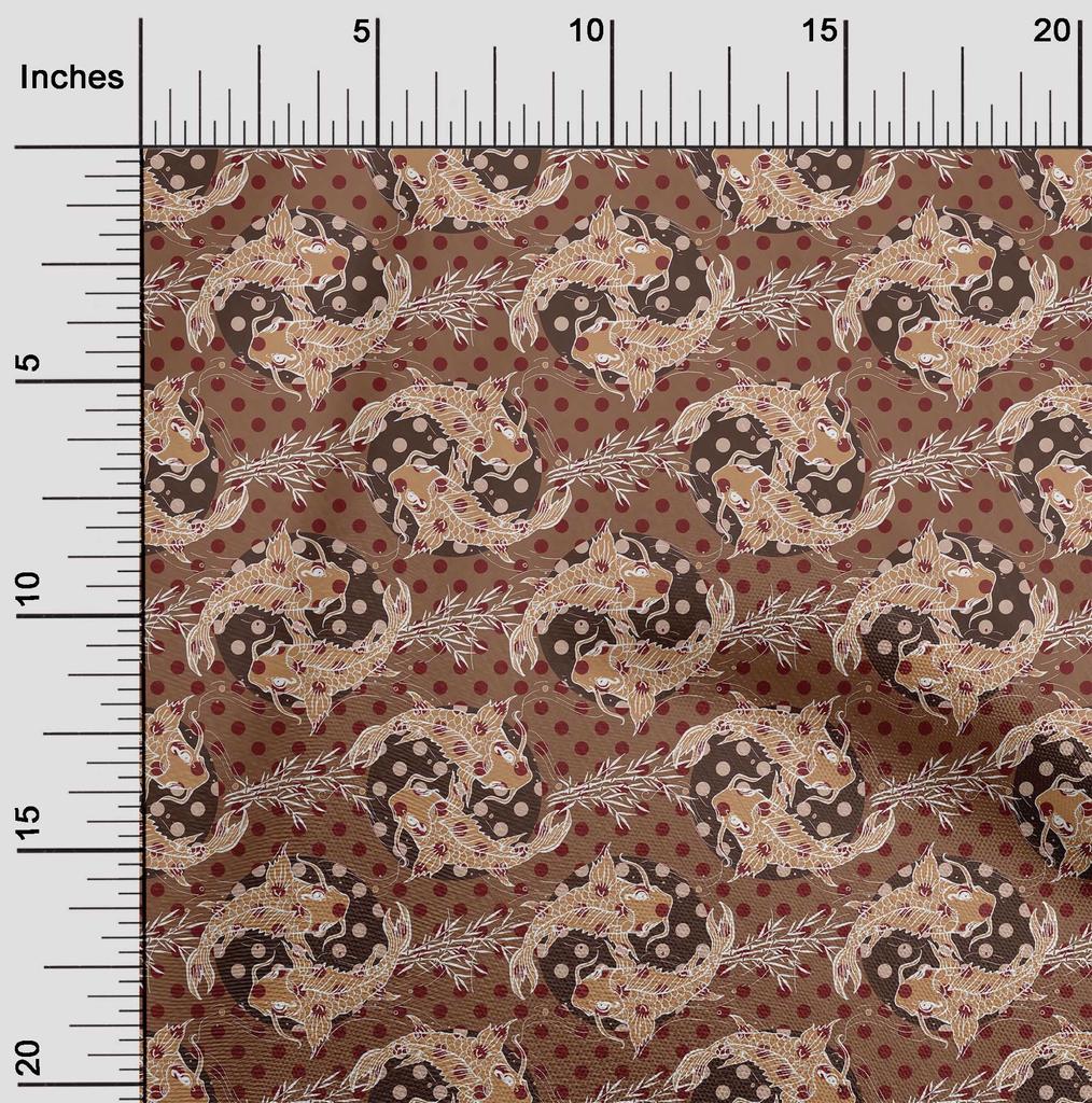 oneOone Cotton Flex Brown Fabric Asian Japanese Koi Fish Craft Projects Decor Fabric Printed By The Yard 40 Inch