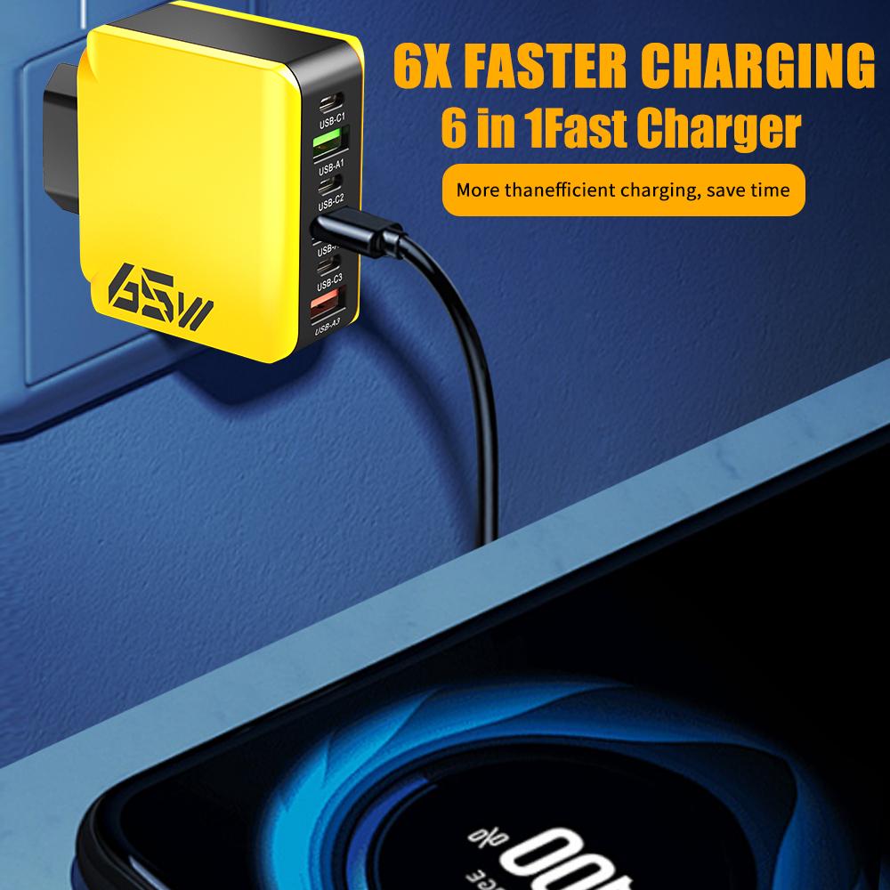 Total 65W Fast Charging USB Type C Charger 6 Ports Quick Charge 3.0 Adapter For Samsung Xiaomi iPhone Mobile Phone Wall Chargers