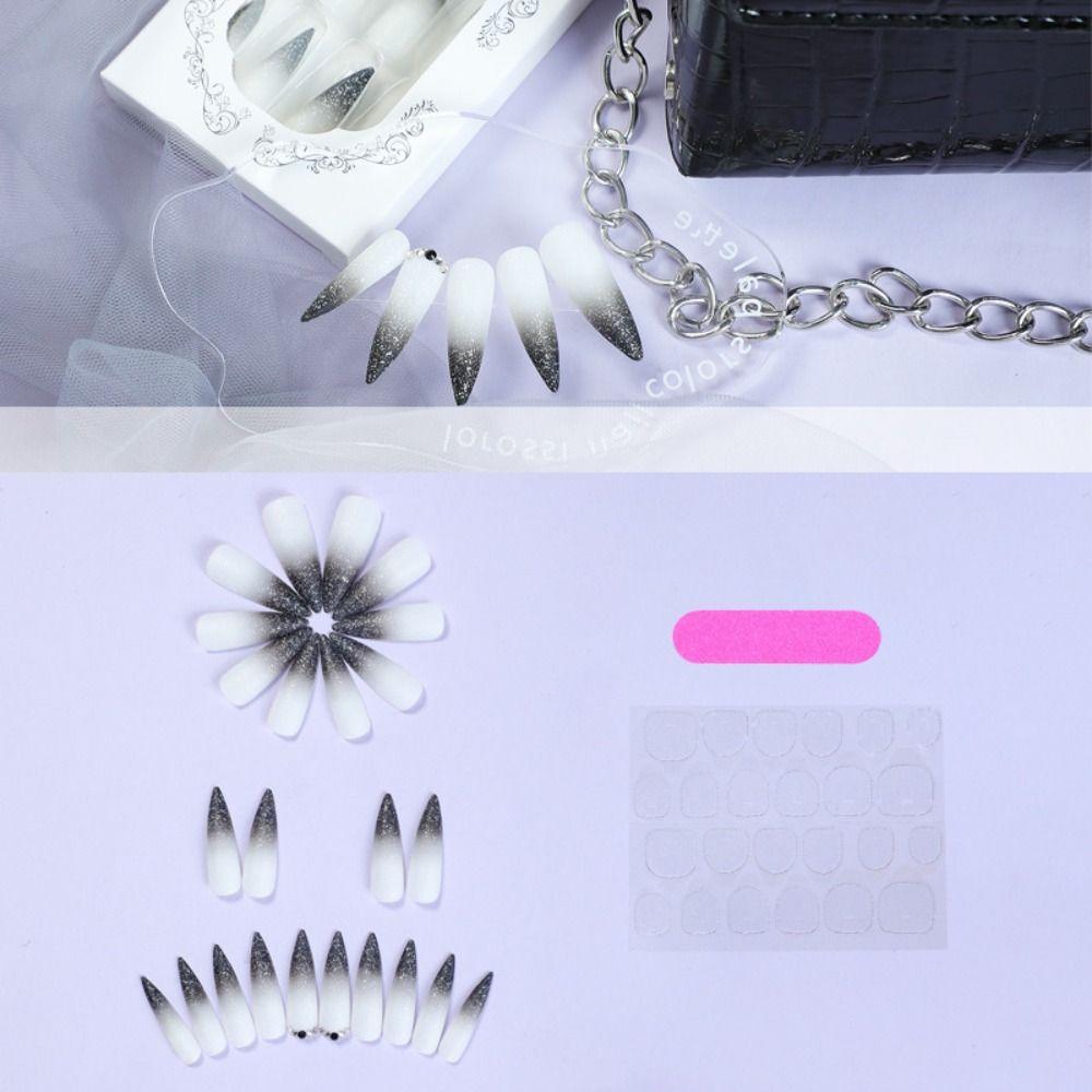 24pcs Star Butterfly Fake Nials Stiletto Ballerina Press on Nails Manicure French Nail Tips Women