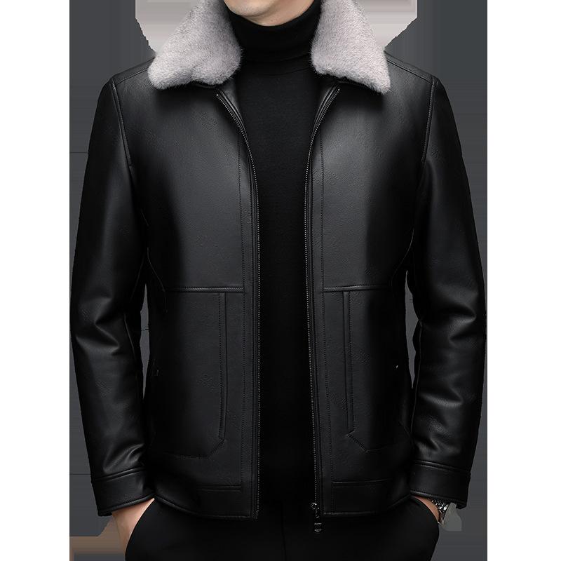Men's Leather Jacket Genuine Leather Winter New Lapel Leather Jacket Thickened Warm Casual Down Jacket Men's Jacket