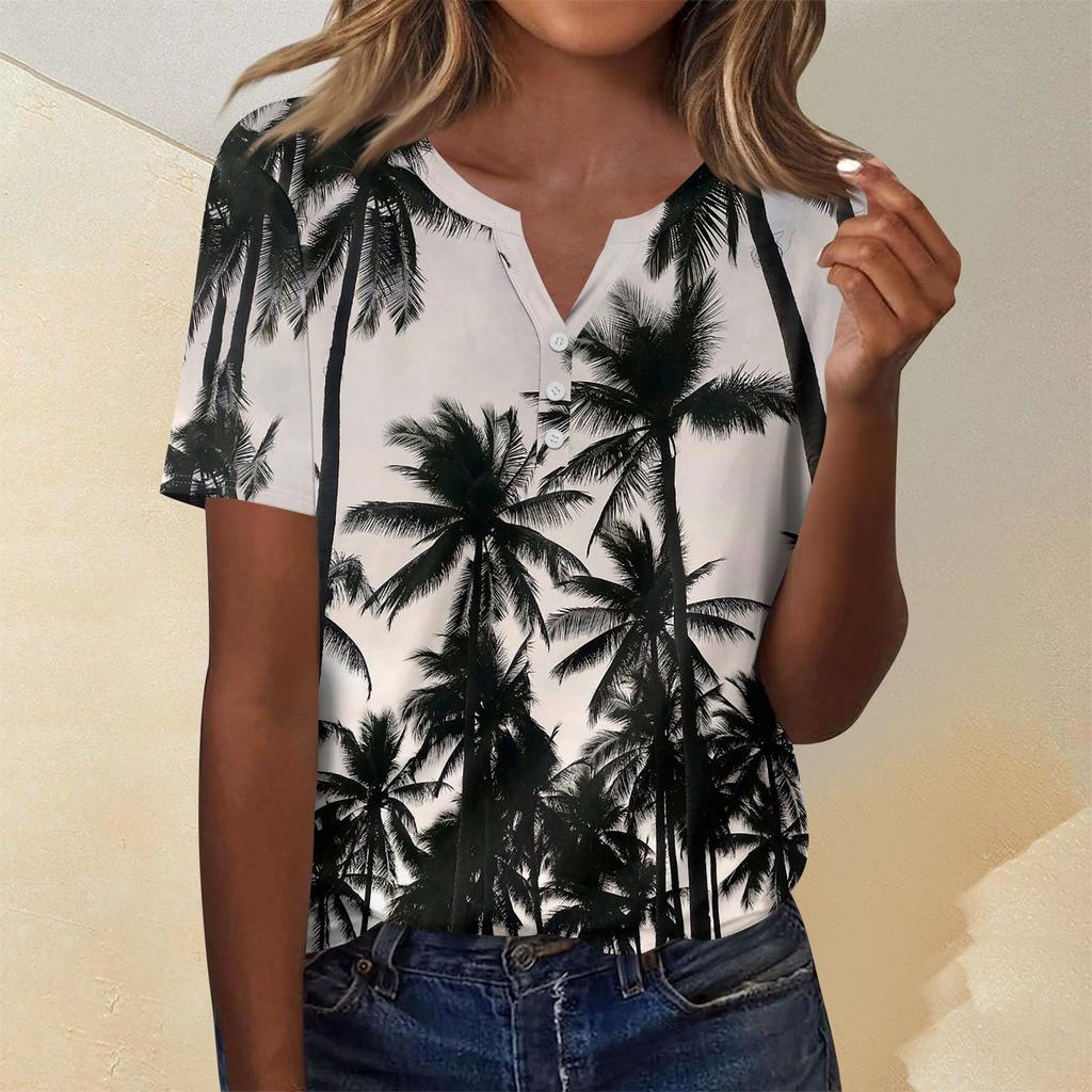 Женская мода повседневный короткий рукав цветочный принт топ