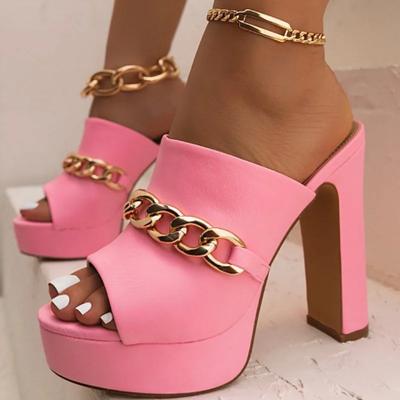 2024 Обувь Женские Современные Женские Тапочки Платформа Платье Тапочки Женские Цепи Круглый Носок Высокий Толстый Каблук Большие Размеры Женские Сандалии