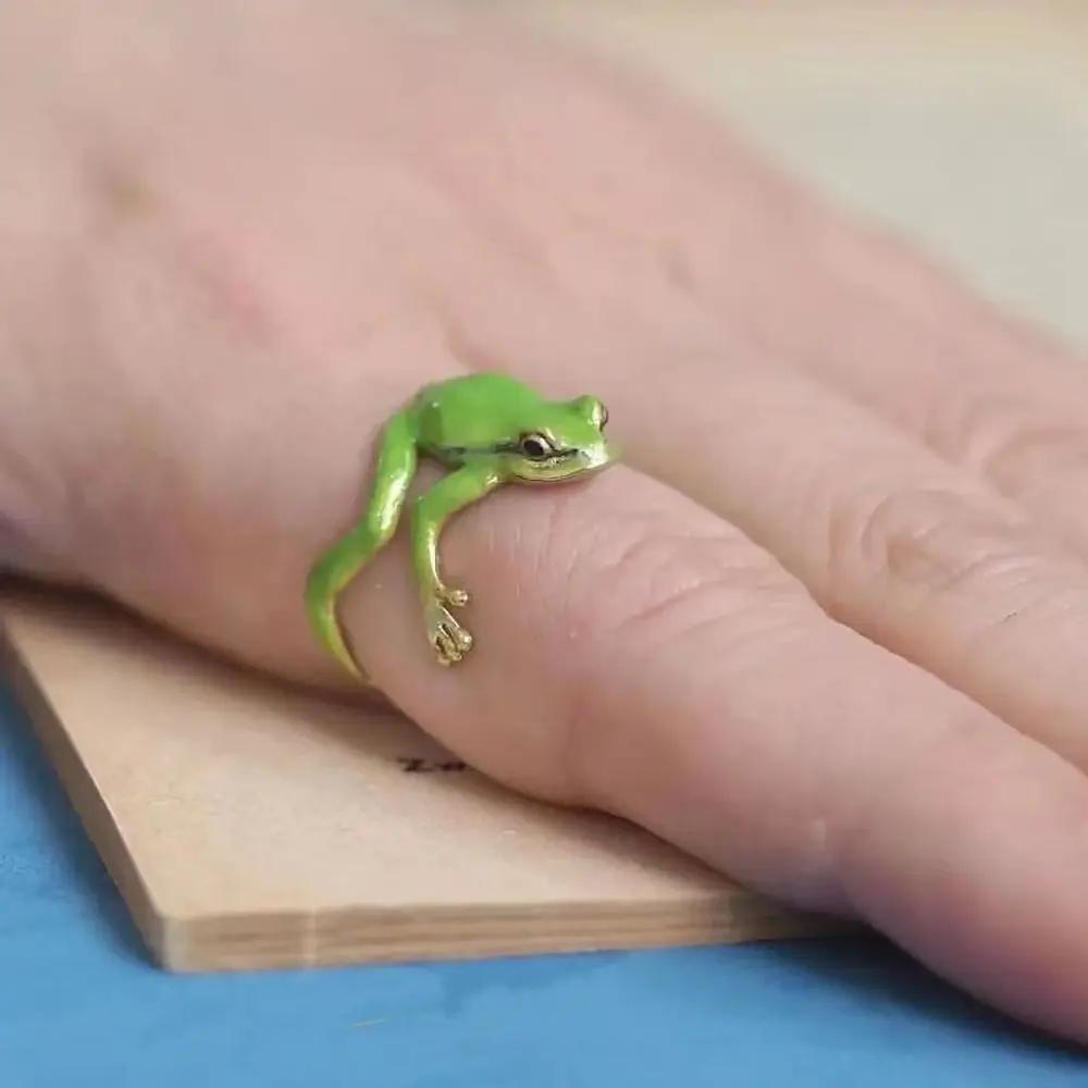 Fashion Green Frog Open Rings For Women Men Metal Cute Animal Adjustable Finger Ring Jewelry Birthday Party Gifts For Women