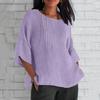 Women's Fashion Seven-Part Sleeve Pleated Round Neck Solid Colour Loose Casual Shirt Top