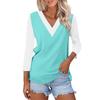 Women's Casual Fashion Sexy Comfortable V-neck Stitching Color Three-quarter Sleeve Top