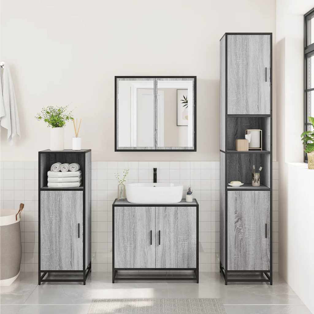 Vidaxl Szafka Łazienkowa Sonoma Szara 35X37,5X100 Cm Drewno Klejone