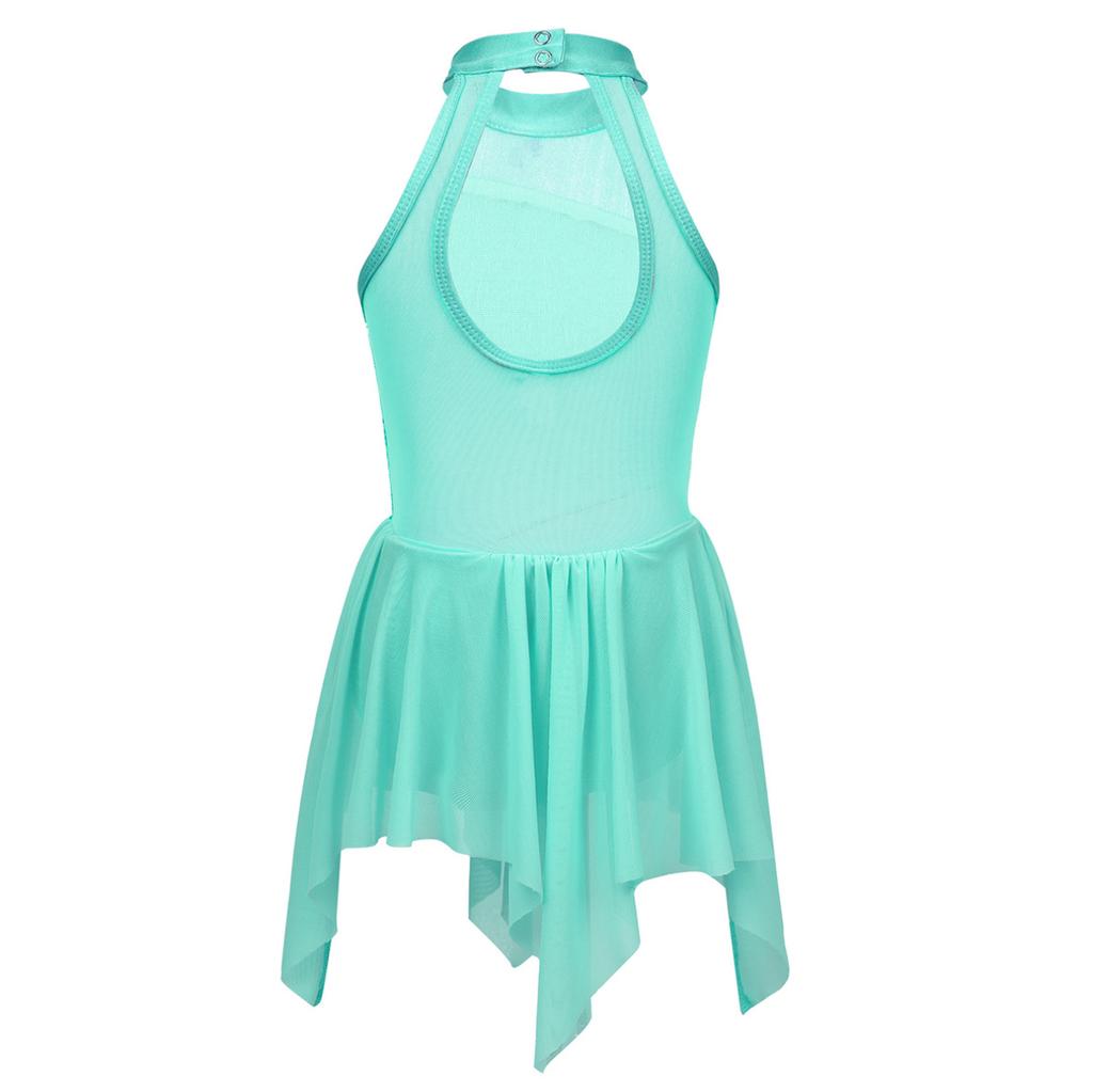 Девушки без рукавов с блестками и вырезом сзади для балета и танцев, гимнастический купальник, асимметричное платье, одежда для латинского джаза