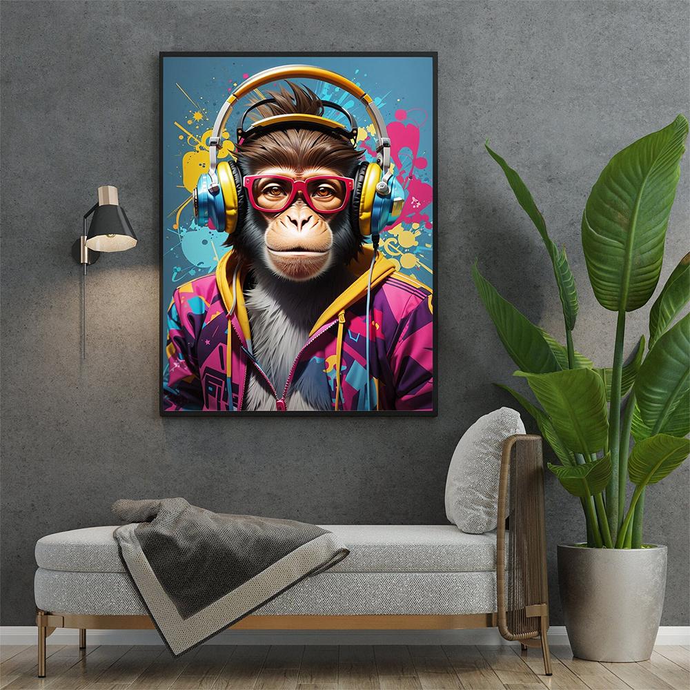 Fashion Canvas Painting Monkey With Headphones Graffiti Wall Art Bear Mona Lisa Print Street Pop Art Poster Home Decor Frameless No Frame