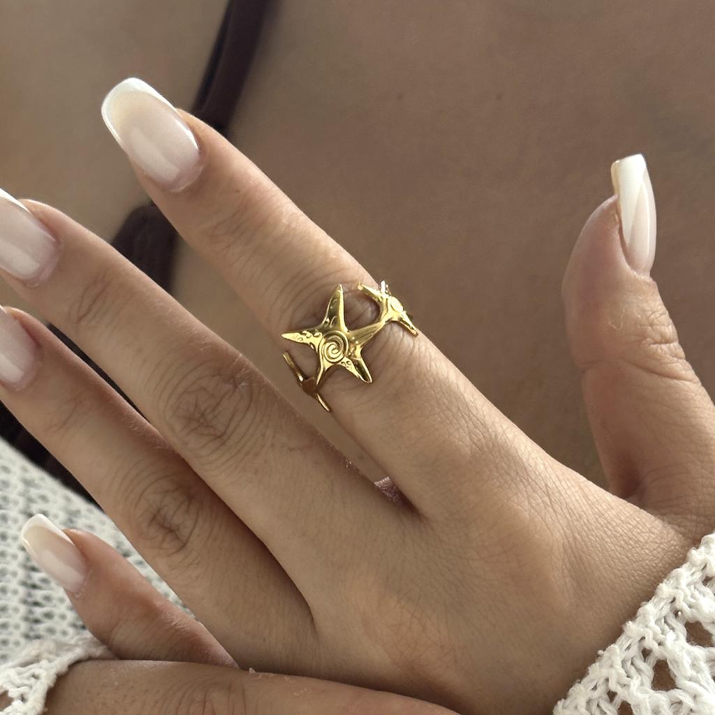 316L Stainless Steel Ocean Starfish Open Ring for Women Fashion Star Flower Irregular Geometric Ring Adjustable Finger Jewelry