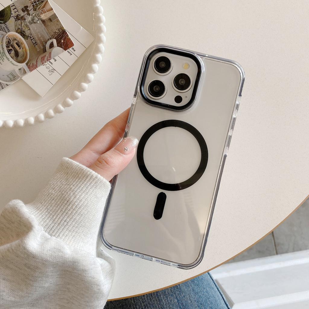 Anti Slip Colored Edge Airbag Anti Drop for IPhone 15 Magnetic Phone Case for Apple 14promax Metal Lens Ring