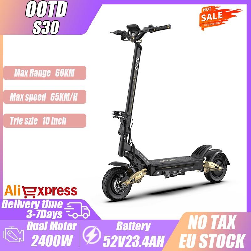 OOTD S30 Электросамокат 2400 Вт Двойные моторы 52 В 23,4 Ач Гидравлический тормоз Электросамокат 10-дюймовые шины Взрослый самокат для поездок Внедорожный самокат