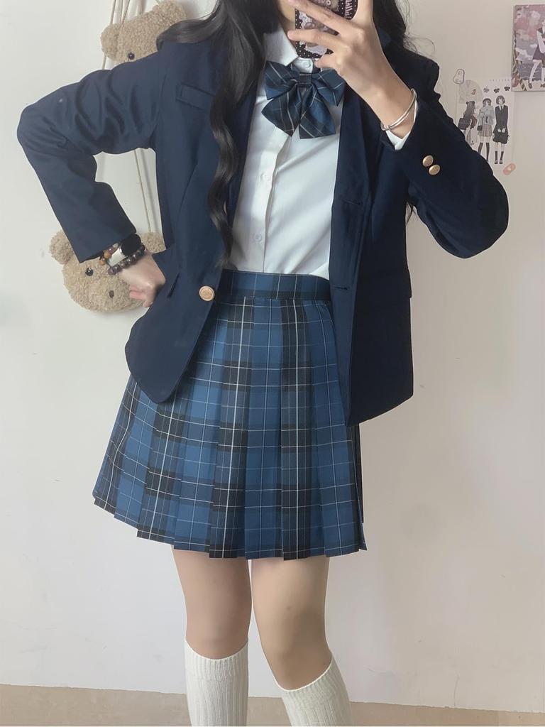 QOOLY JK Uniform Cosplay Student School Jacket Fashion JK Cos Costume Navy Blue Size S Women's