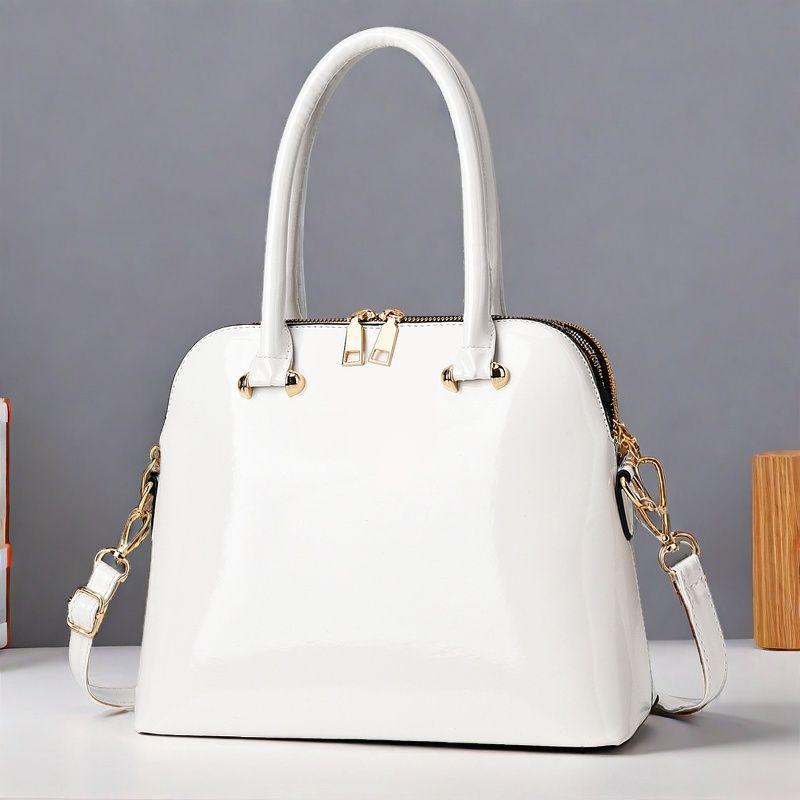 Женская лаковая сумка-тоут 2025: Универсальная европейская и американская модная сумка, ручная, на плечо или через плечо, красного и черного цвета.