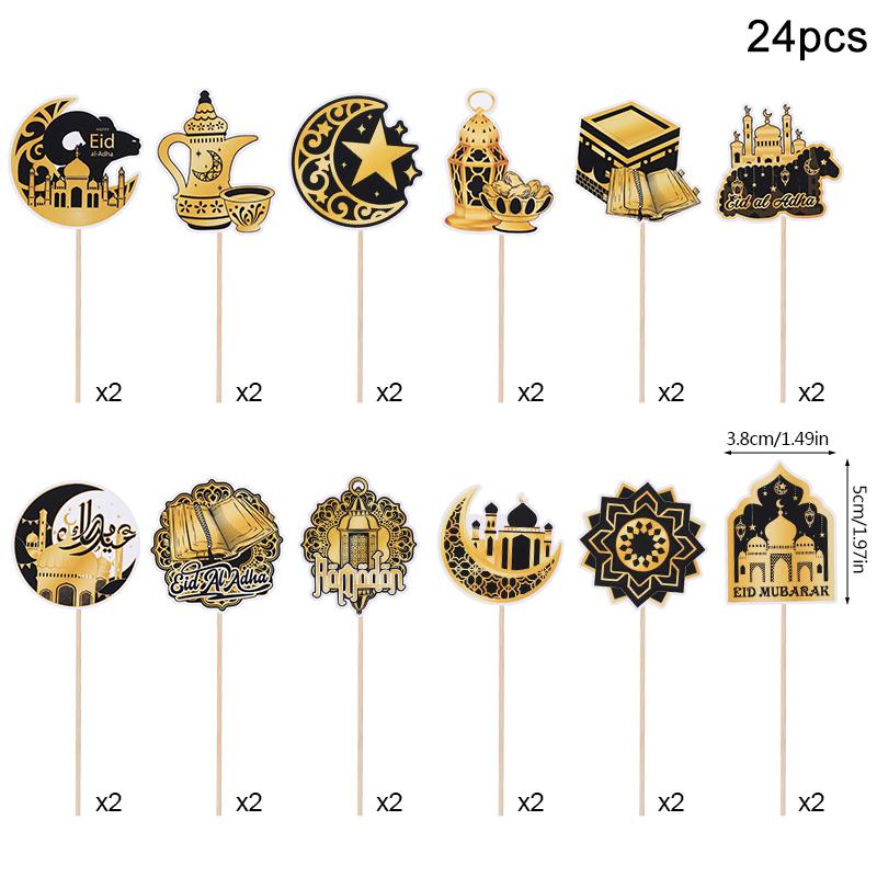 12/36 шт. Топпер для кексов Ид Мубарак Луна Звезда Мечеть Украшение для торта Десерта Сделай сам Исламская мусульманская вечеринка Инструмент для выпечки Рамадан 2025