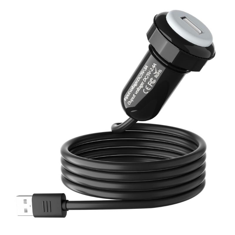 Адаптер USB-розетки с длинным удлинительным кабелем и вращающимся зажимом для надежного подключения в автомобиле. Удобная зарядка.