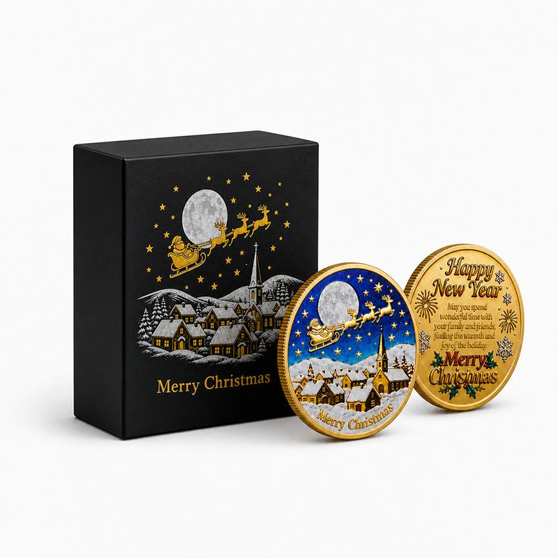 Christmas commemorative coin, single piece, Santa Claus metal commemorative medal, holiday happy coin