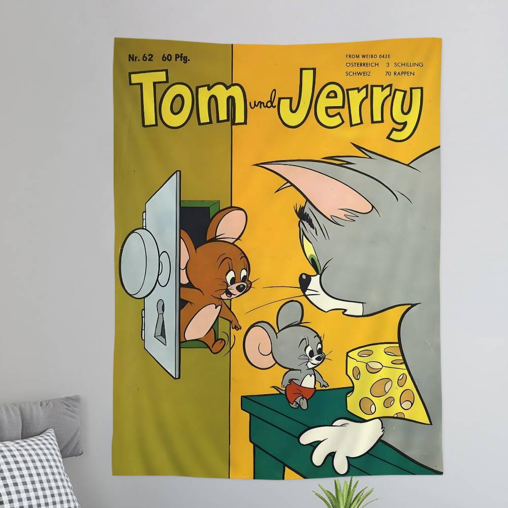 Anime TTom and JJerry Cartoon Colorful Tapestry Wall Hanging Hanging Tarot Hippie Wall Rugs Dorm Wall Art Decor